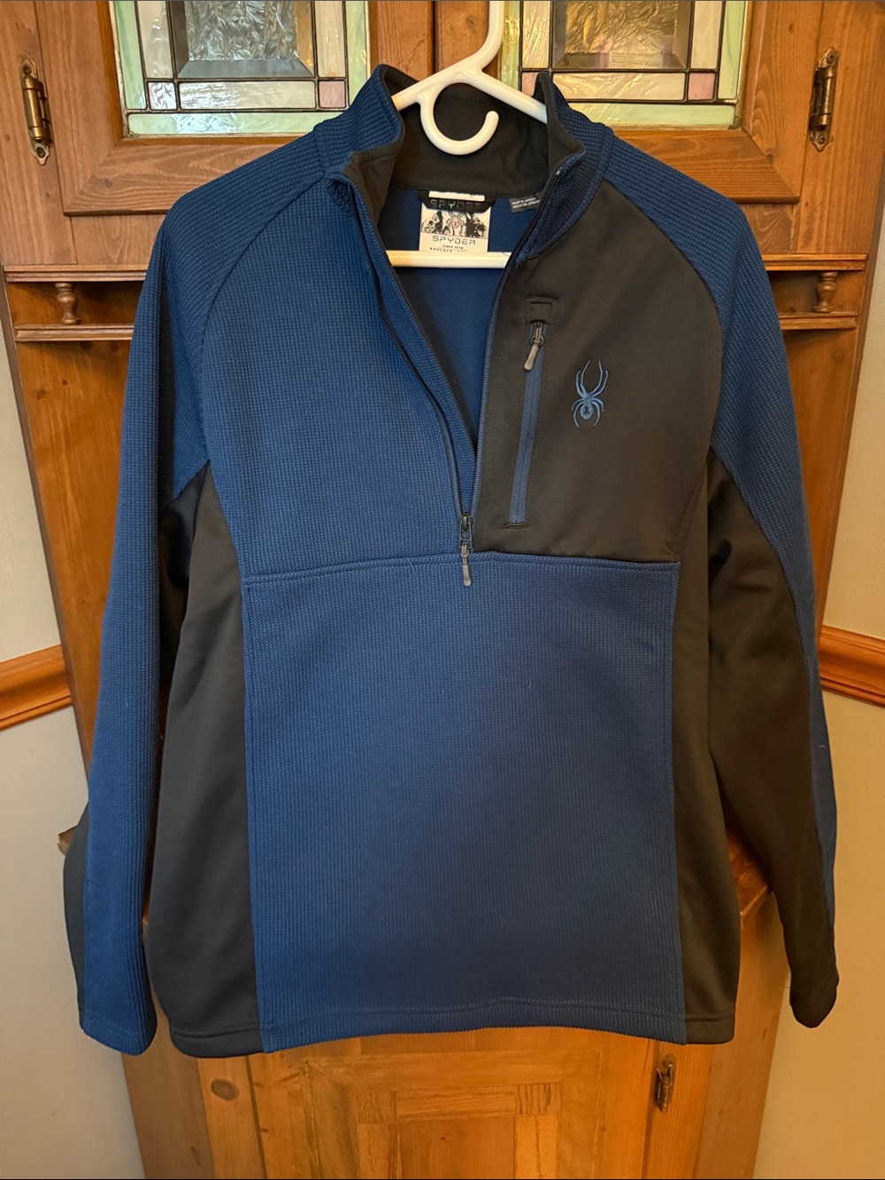 Spyder Men's Gait Quarter Zip Grid Fleece Pullover Jacket Blue Grey black Size M